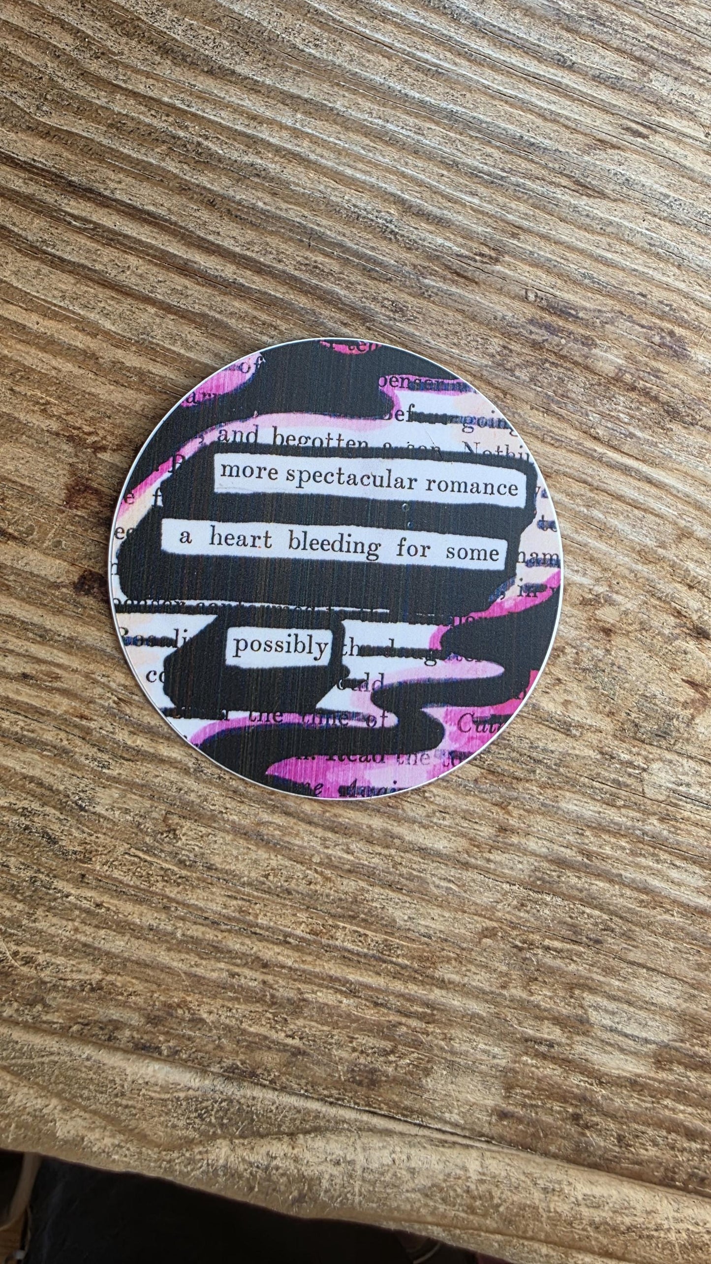 A Spectacular Romance Sticker, 3" Round, Blended Pink Shades, Blackout Poetry, Romantic Gift, Waterproof Vinyl Decal, Book Lover Gift