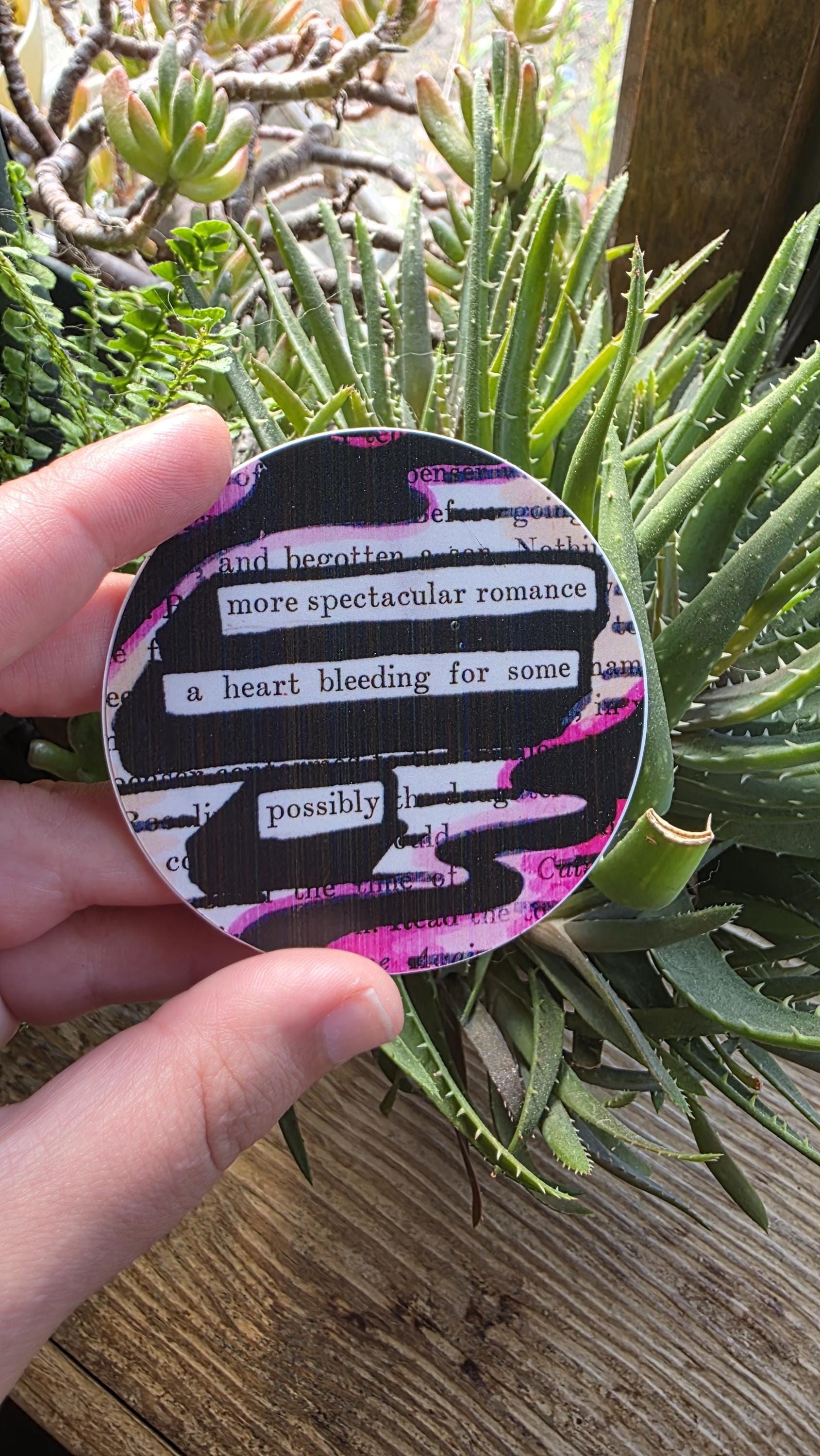 A Spectacular Romance Sticker, 3" Round, Blended Pink Shades, Blackout Poetry, Romantic Gift, Waterproof Vinyl Decal, Book Lover Gift