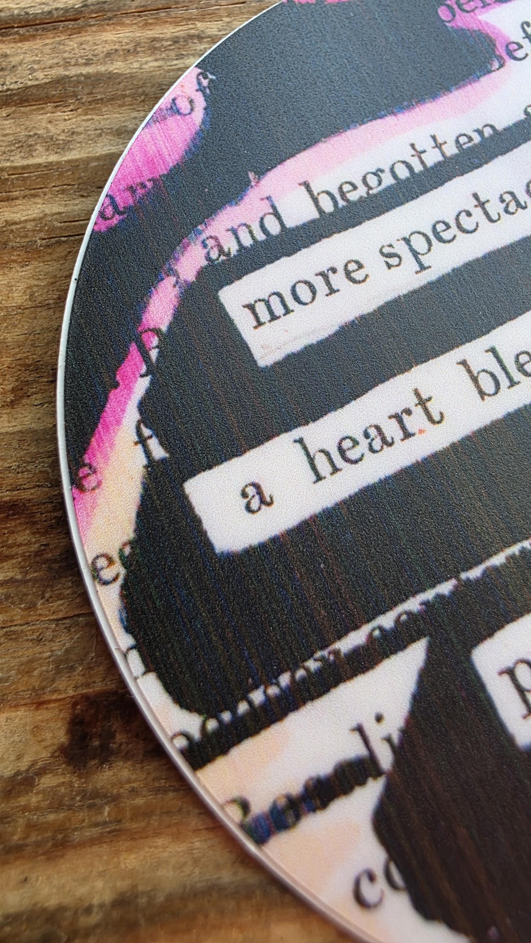 A Spectacular Romance Sticker, 3" Round, Blended Pink Shades, Blackout Poetry, Romantic Gift, Waterproof Vinyl Decal, Book Lover Gift