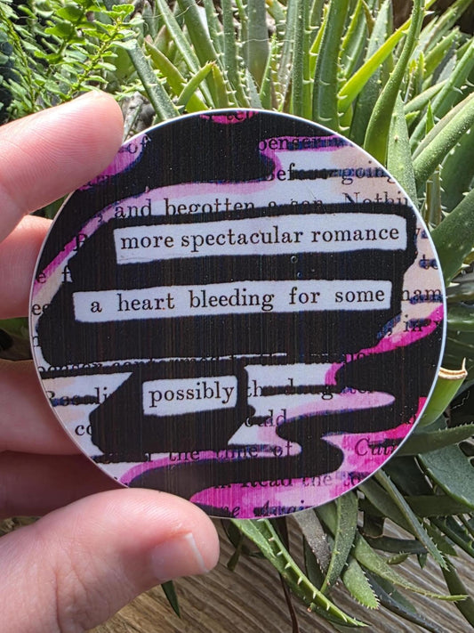 A Spectacular Romance Sticker, 3" Round, Blended Pink Shades, Blackout Poetry, Romantic Gift, Waterproof Vinyl Decal, Book Lover Gift