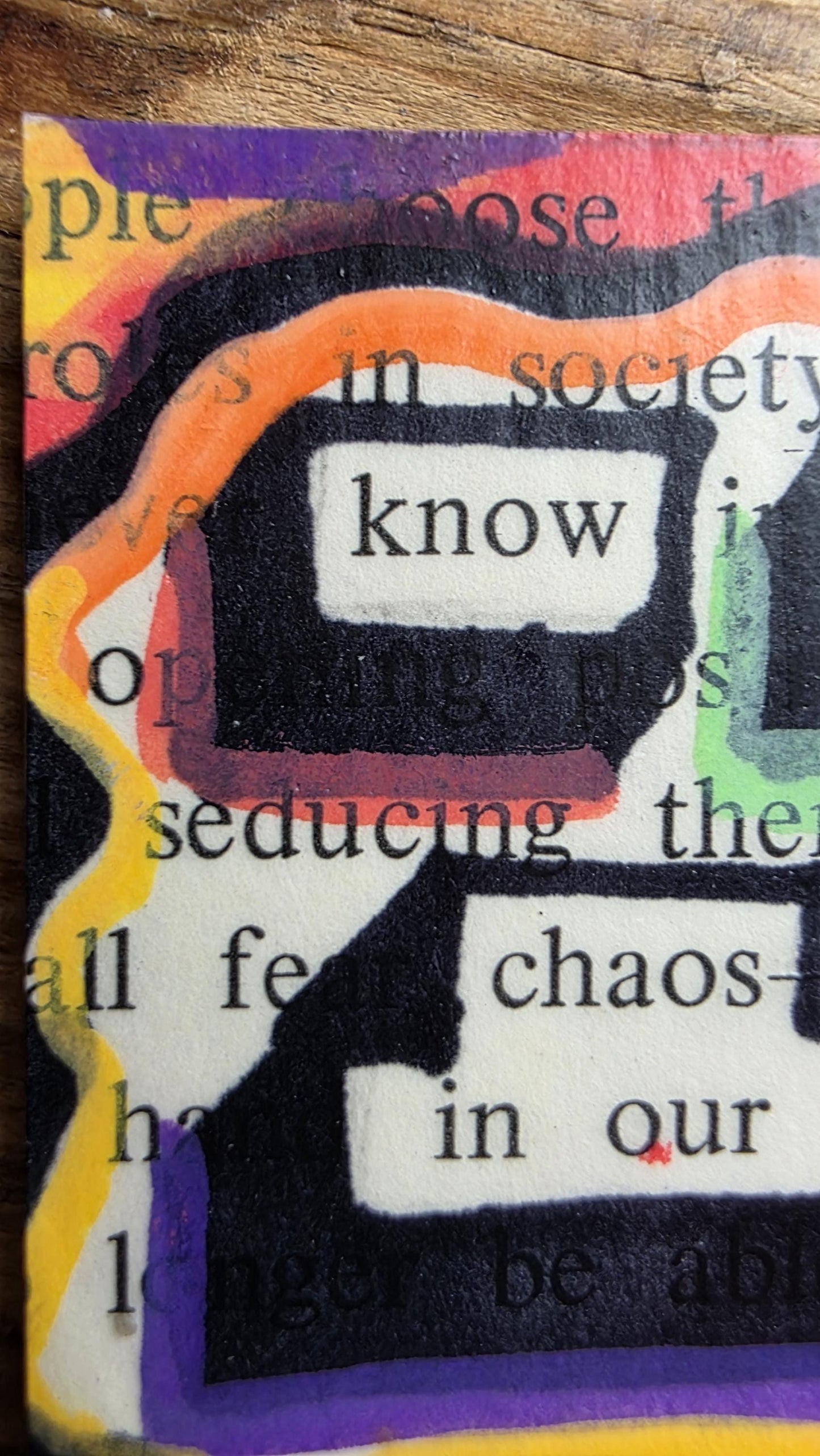 Know the Chaos of Our Lives Magnet | Abstract Rainbow Book Art, Blackout Poetry Magnet