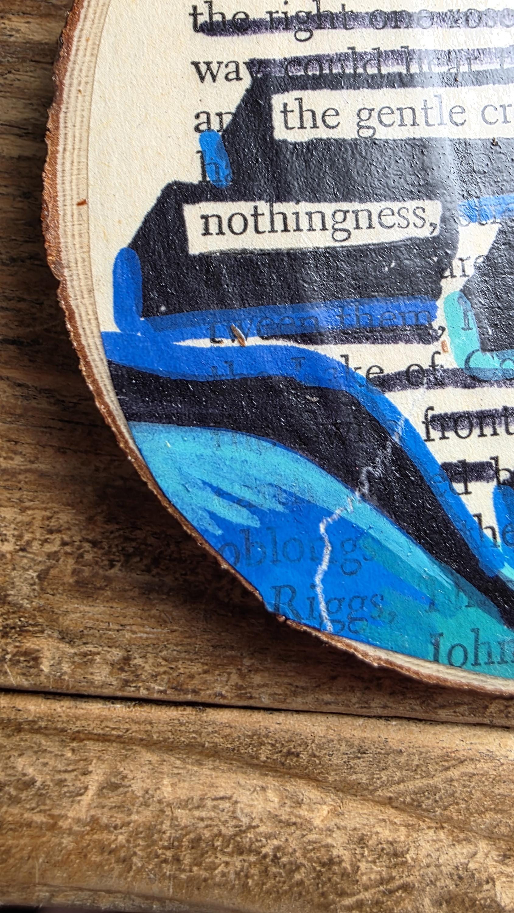 Blackout Poetry Ornament – “Drifting Past the Gentle Creaking Nothingness in the Dark” | Upcycled Book Art | Gothic Christmas Decor