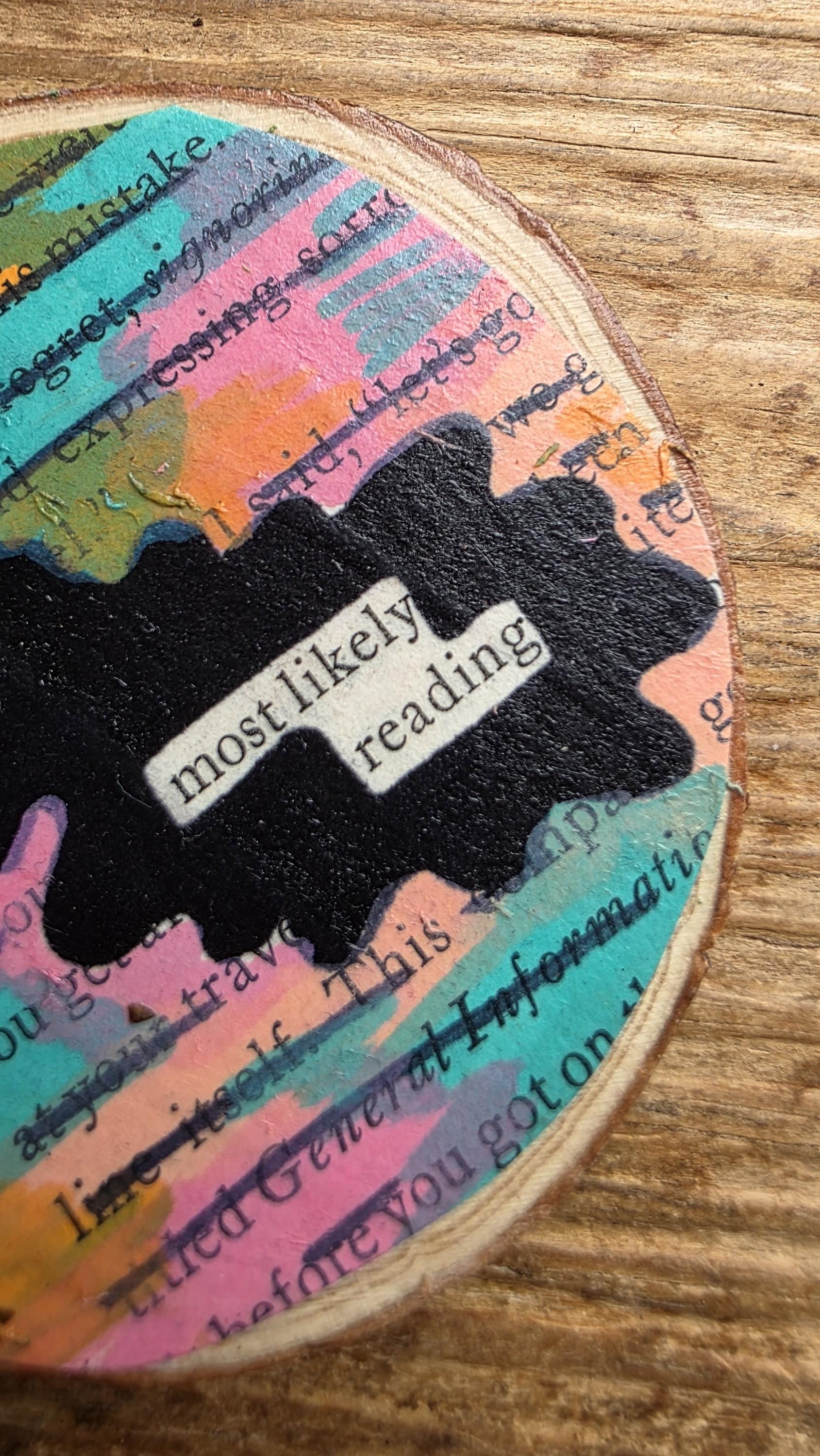 Blackout Poetry Ornament – “I Am Most Likely Reading” | Book Lover Gift | Upcycled Literary Art | Handmade Christmas Ornament