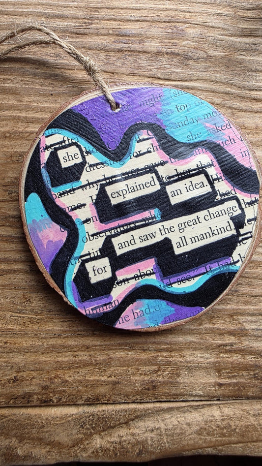 Blackout Poetry Ornament – “She Explained an Idea” | Upcycled Book Ornament | Feminist Gift | Literary Christmas Decor | Handmade