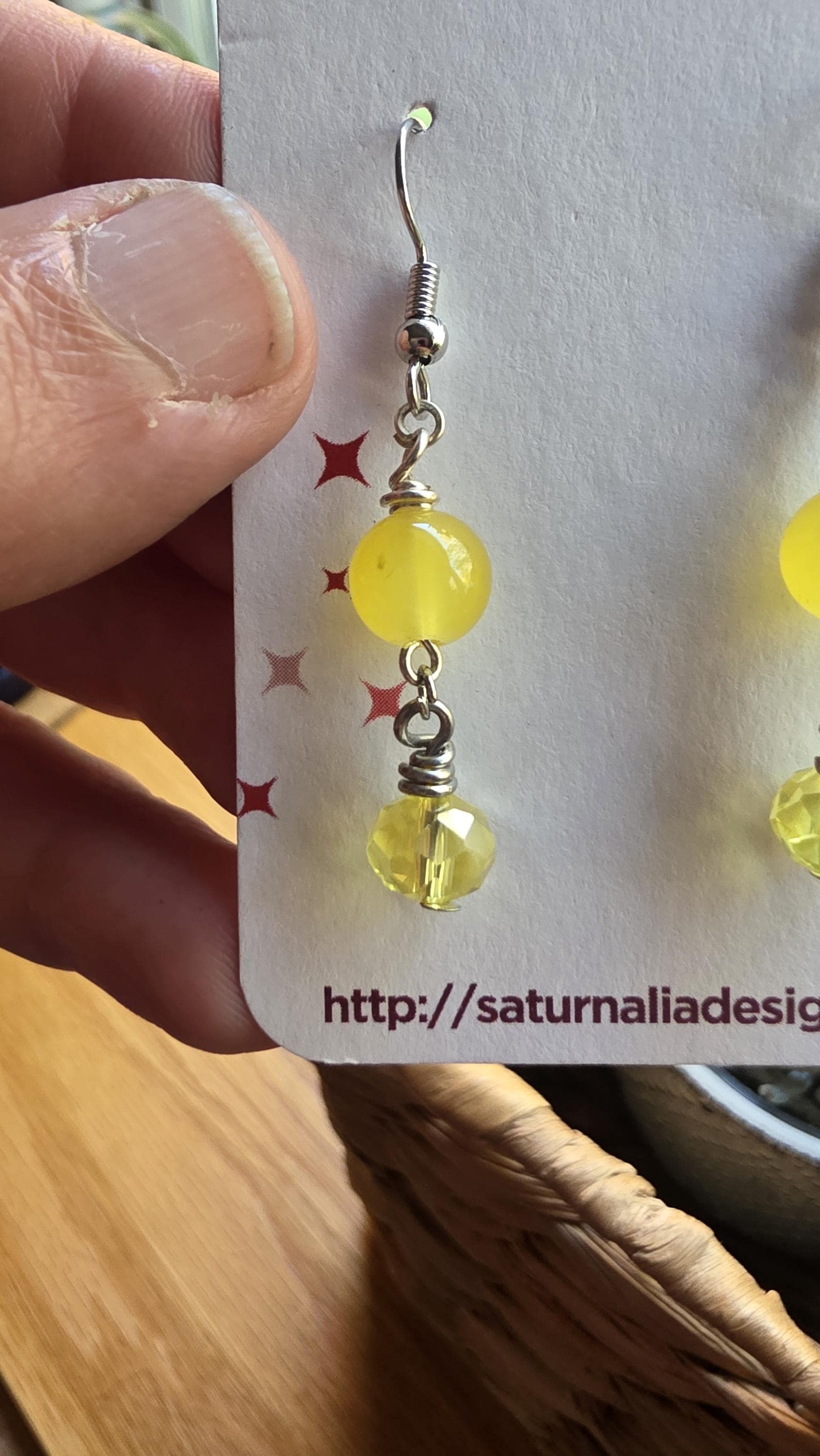 Yellow Beaded Earrings, Handmade One of a Kind Jewelry, Silver Plated Hooks, Boho Minimalist Earrings, Teacher Gift, One Bead Wonder