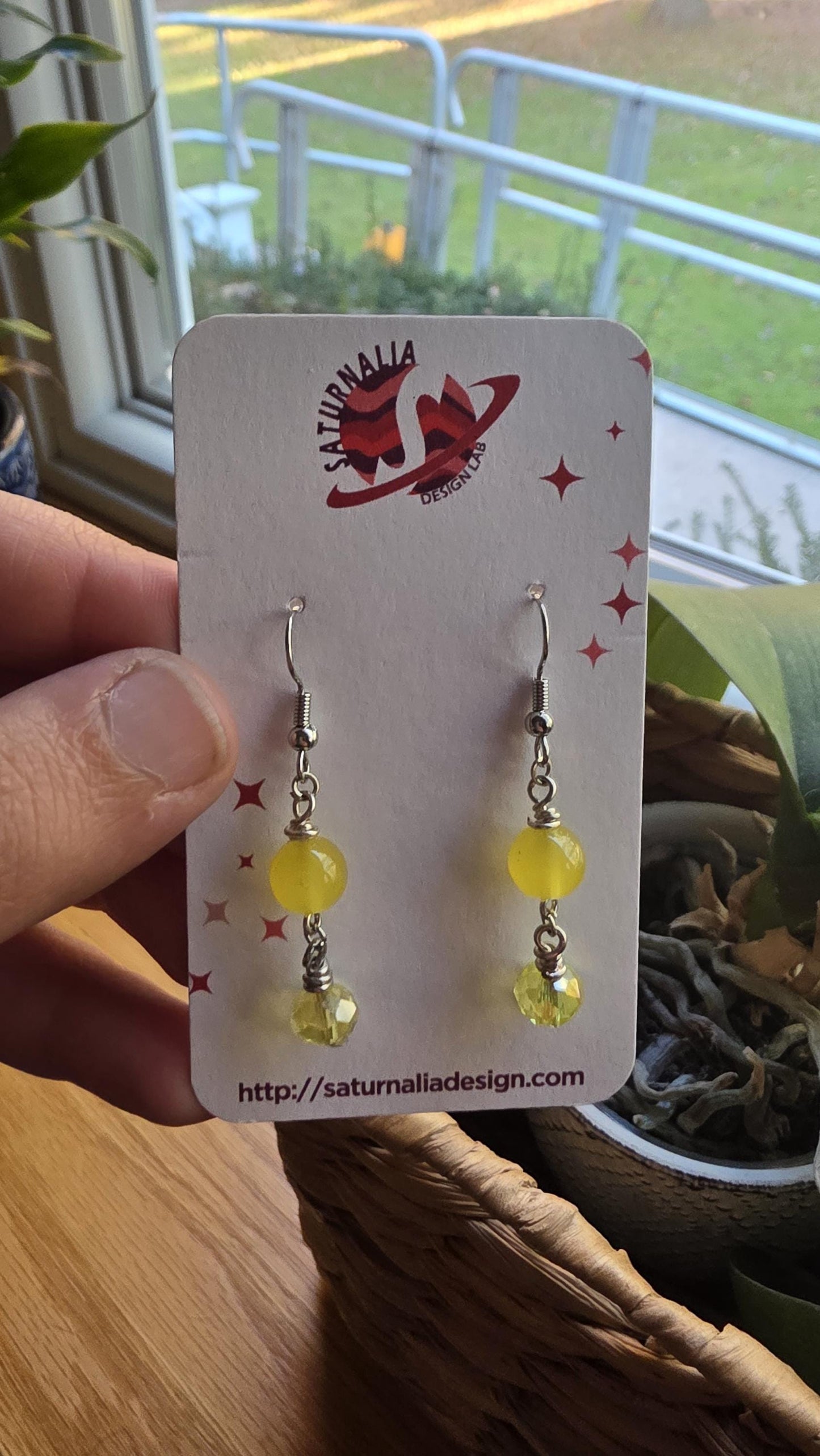 Yellow Beaded Earrings, Handmade One of a Kind Jewelry, Silver Plated Hooks, Boho Minimalist Earrings, Teacher Gift, One Bead Wonder
