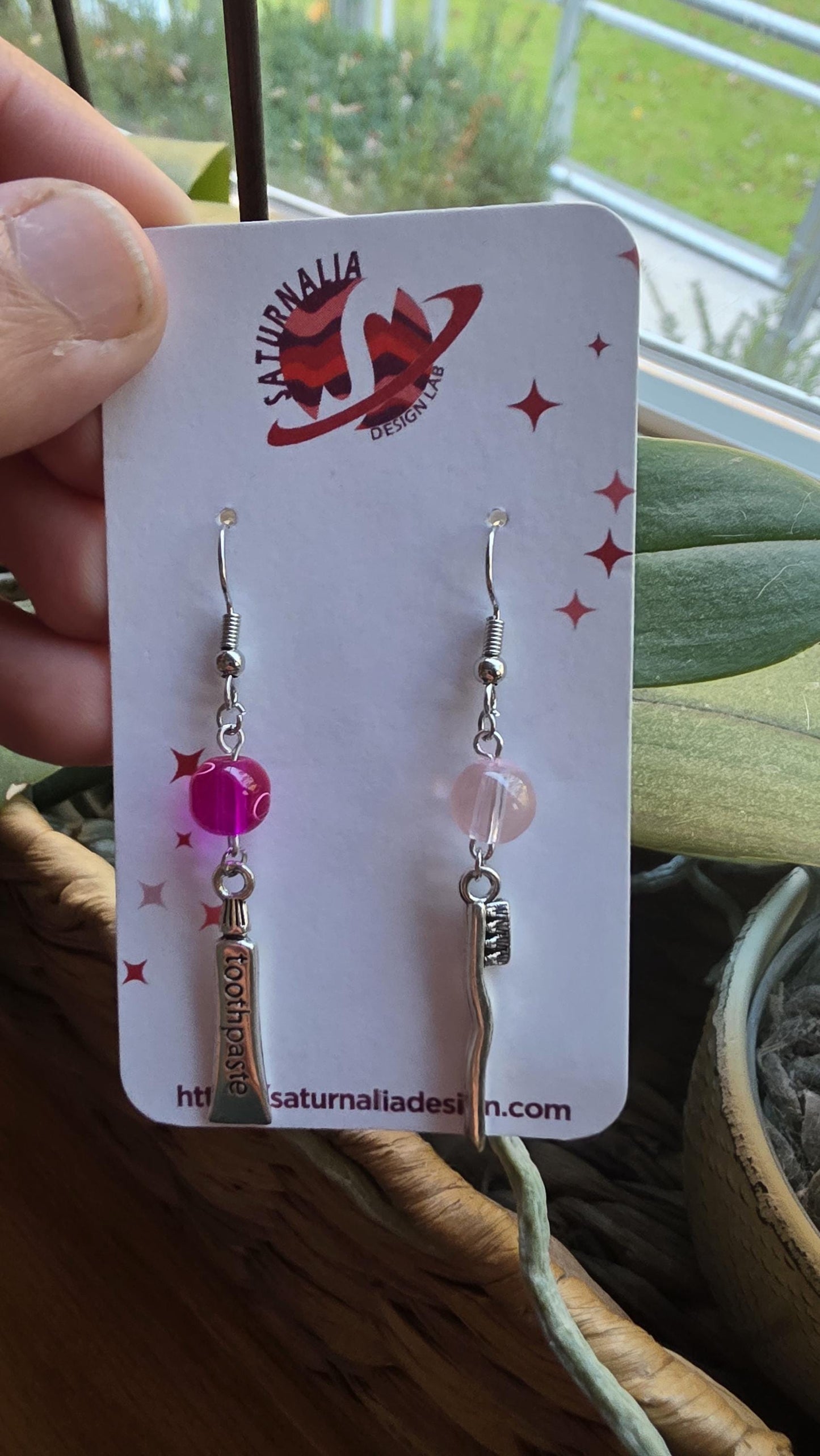 Toothbrush and Toothpaste Earrings, Mismatched Dental Jewelry, Pink Dentist Gift, Funny Earrings for Hygienists, Whimsical Handmade Jewelry