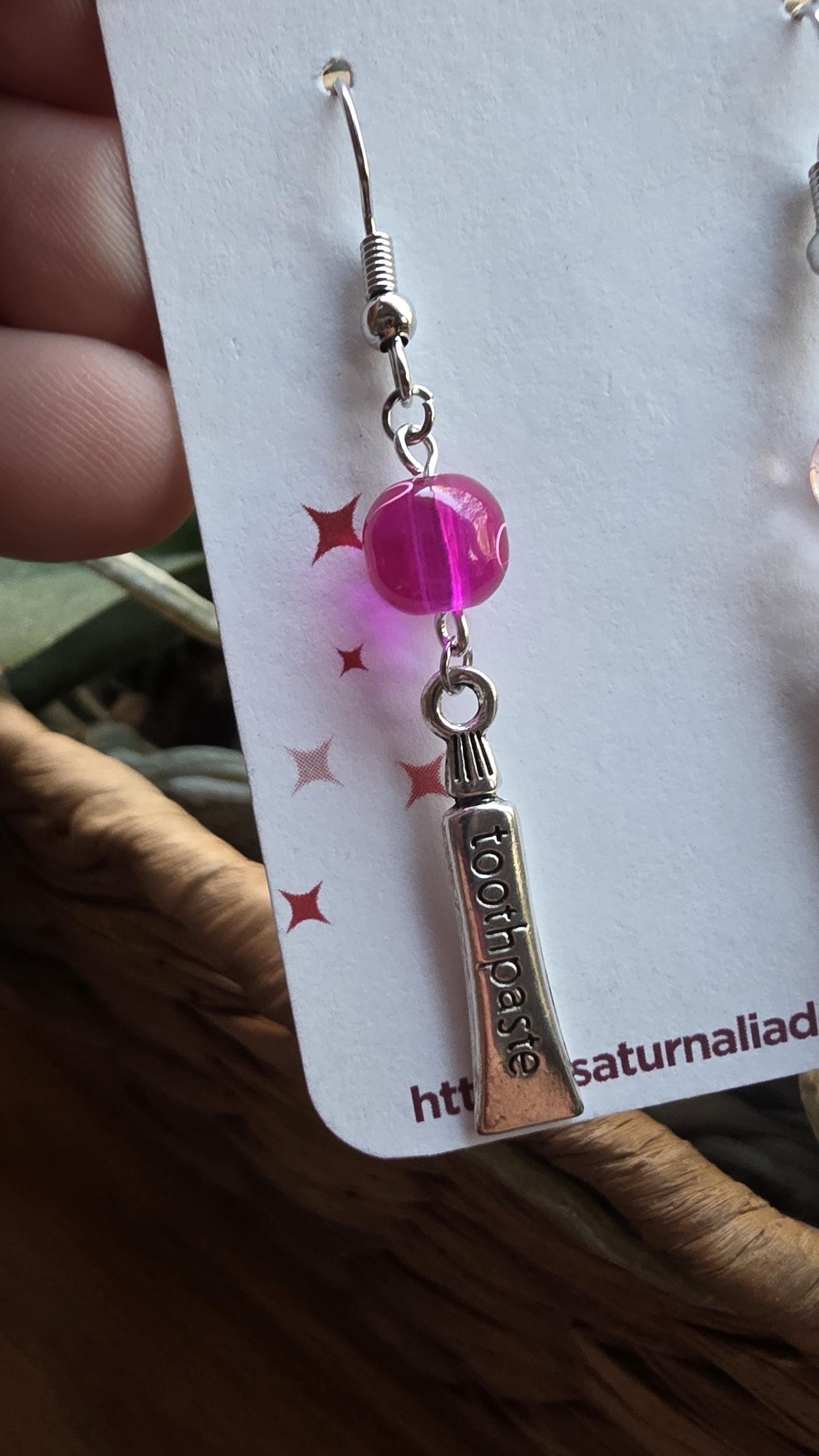 Toothbrush and Toothpaste Earrings, Mismatched Dental Jewelry, Pink Dentist Gift, Funny Earrings for Hygienists, Whimsical Handmade Jewelry