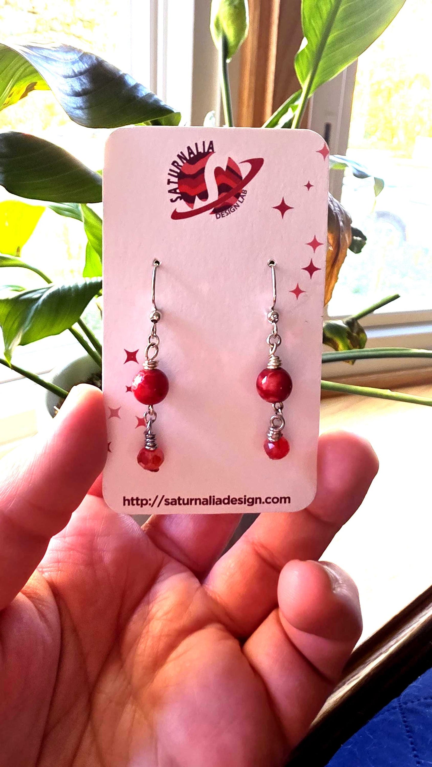 Red Beaded Earrings, Handmade Glass & Crystal Dangle Earrings, Silver Plated Hooks, Elegant Minimalist Jewelry, One of a Kind Gift