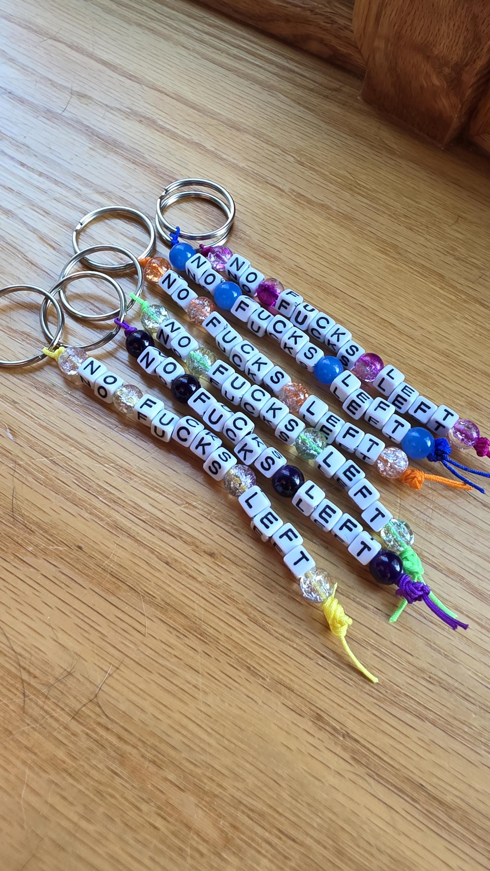 No Fucks Left Beaded Keychain, Funny Keychain, Snarky Gift, Adult Humor Gift, Statement Keychain, Handmade Bag Charm, Gifts for Friends