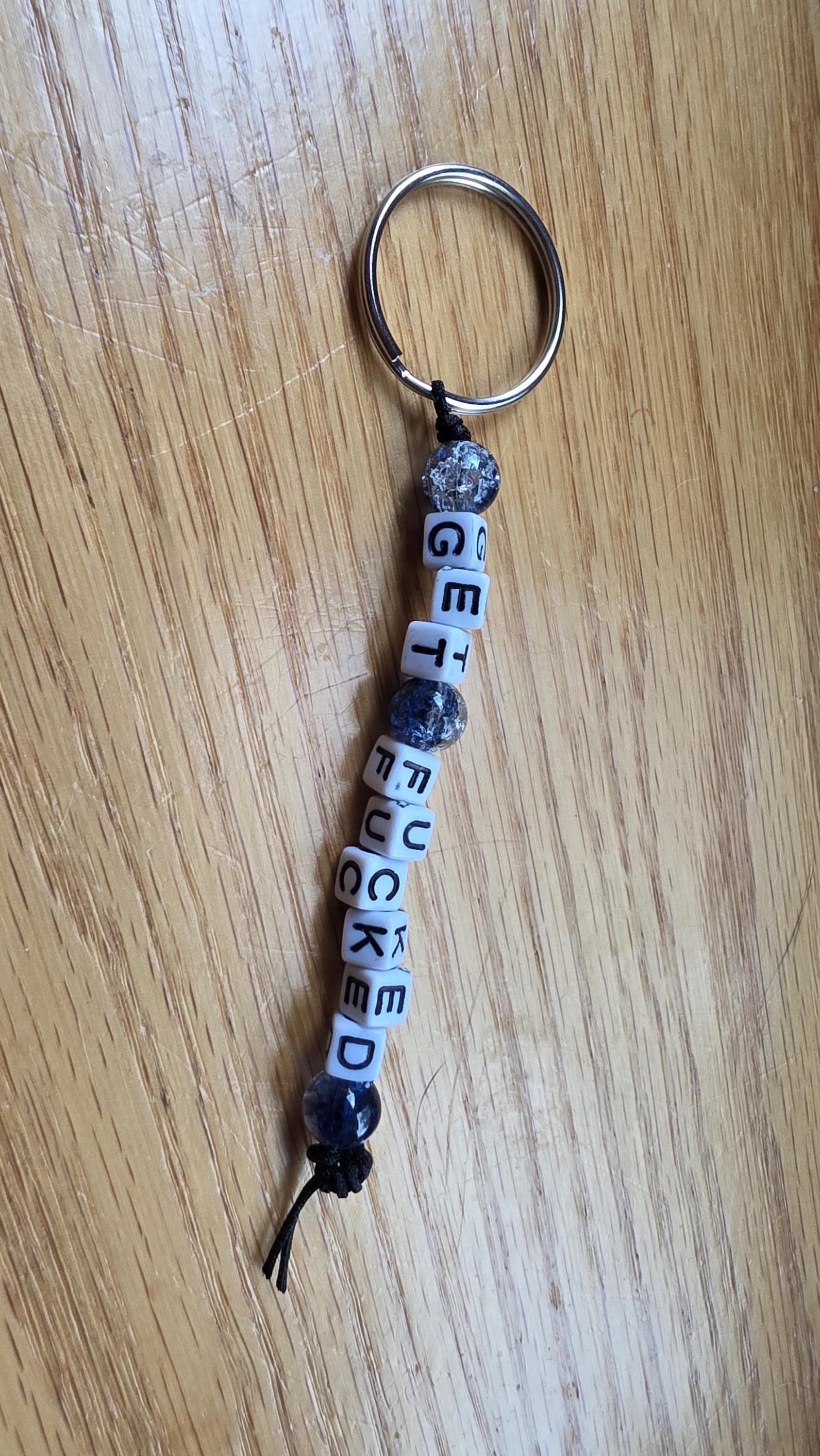 Get Fucked Keychain – Funny Beaded Keychain, Snarky Gift, Handmade Adult Humor Gift, Sarcastic Keychain, Rude Keychain, Gag Gift for Friends