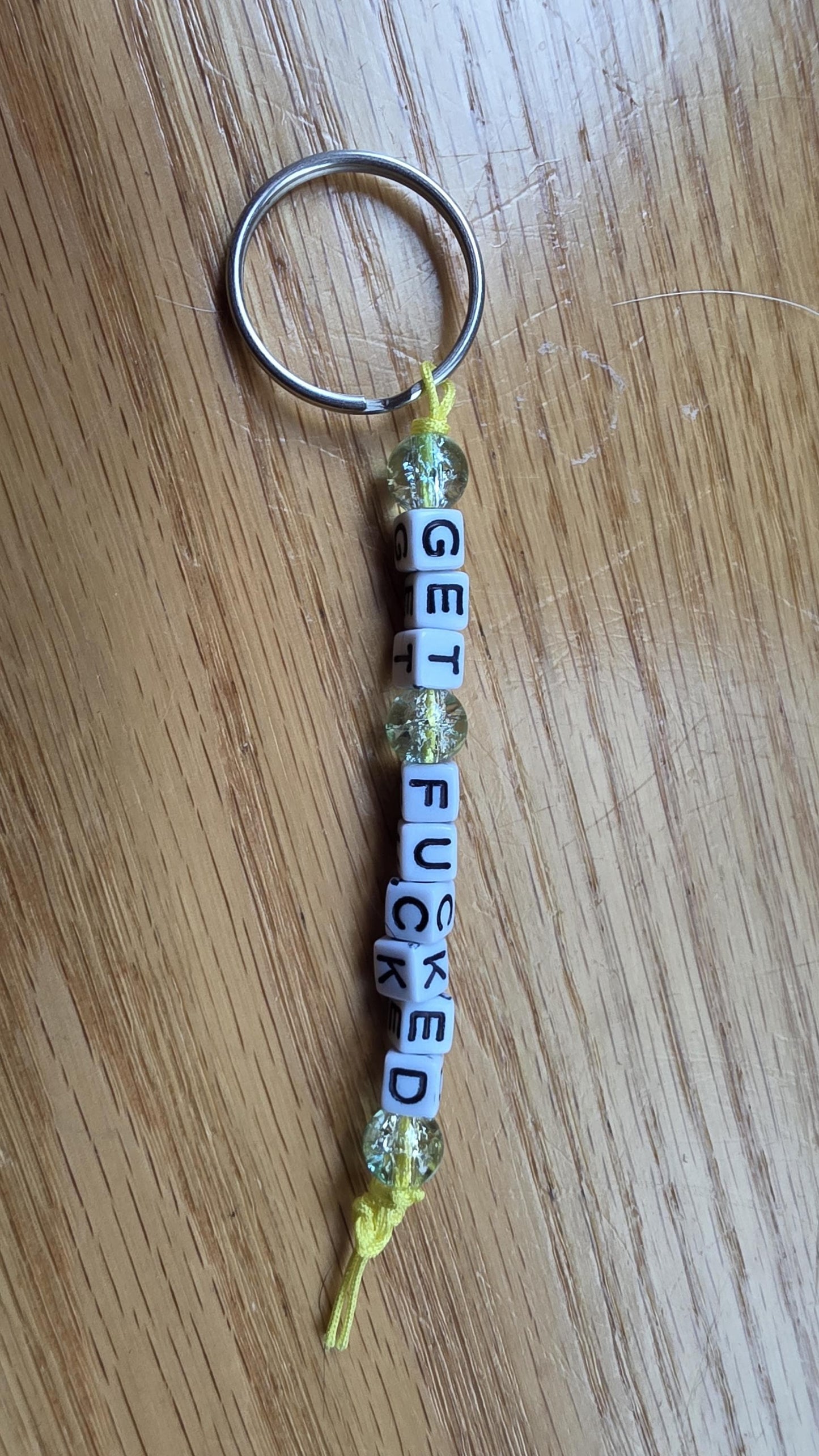 Get Fucked Keychain – Funny Beaded Keychain, Snarky Gift, Handmade Adult Humor Gift, Sarcastic Keychain, Rude Keychain, Gag Gift for Friends