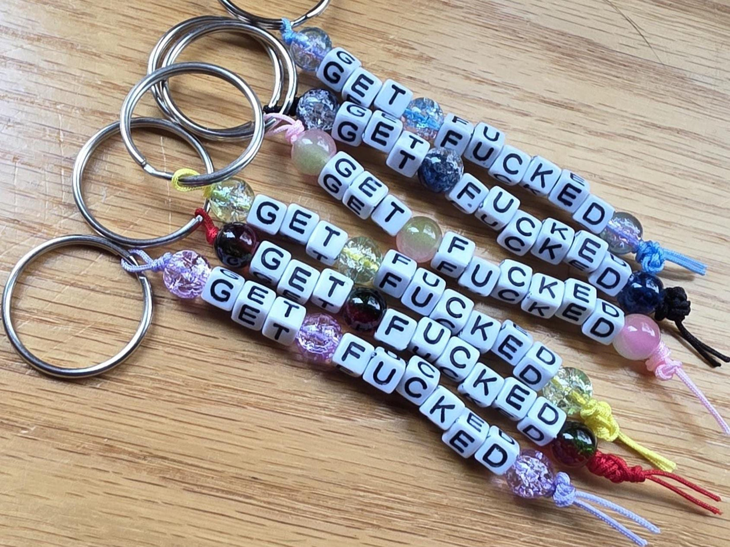 Get Fucked Keychain – Funny Beaded Keychain, Snarky Gift, Handmade Adult Humor Gift, Sarcastic Keychain, Rude Keychain, Gag Gift for Friends