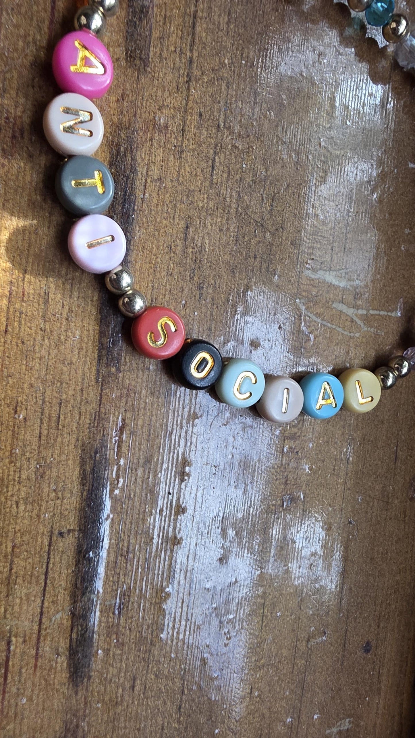 ANTI SOCIAL Friendship Bracelet | Snarky Gifts for Friends | Ironic Friendship Bracelet | Colorful Snarky Gift