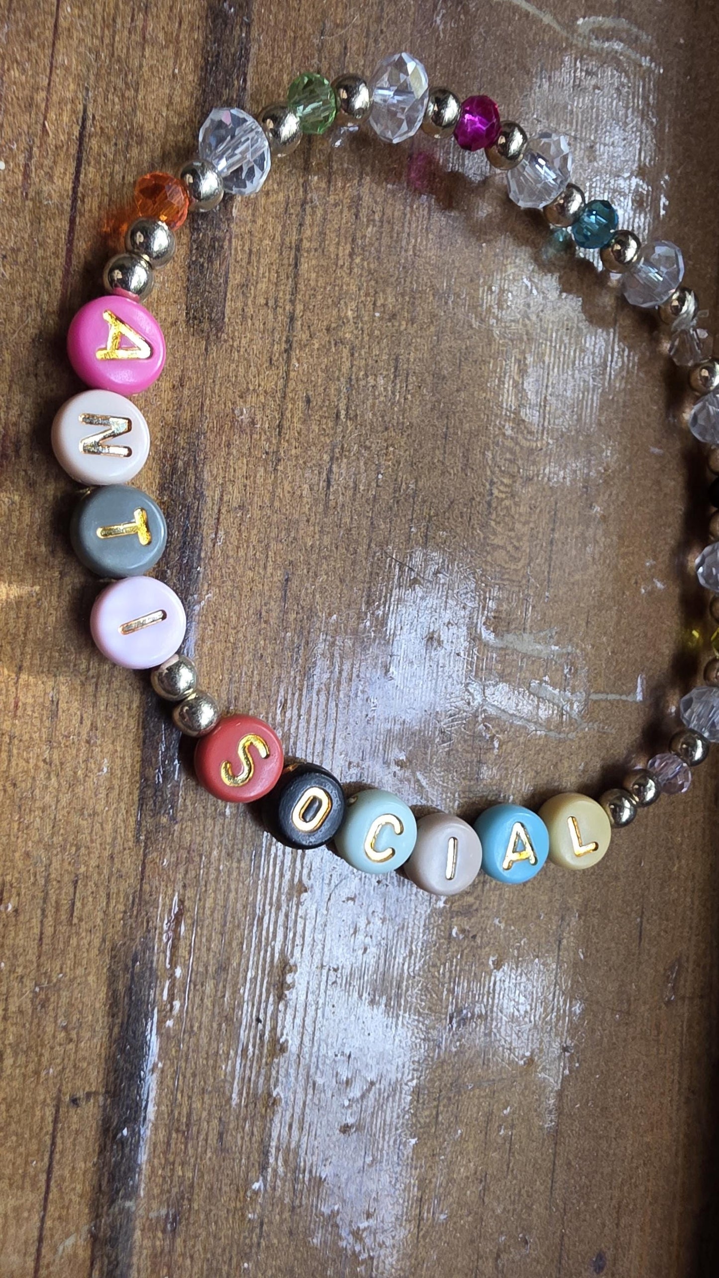 ANTI SOCIAL Friendship Bracelet | Snarky Gifts for Friends | Ironic Friendship Bracelet | Colorful Snarky Gift