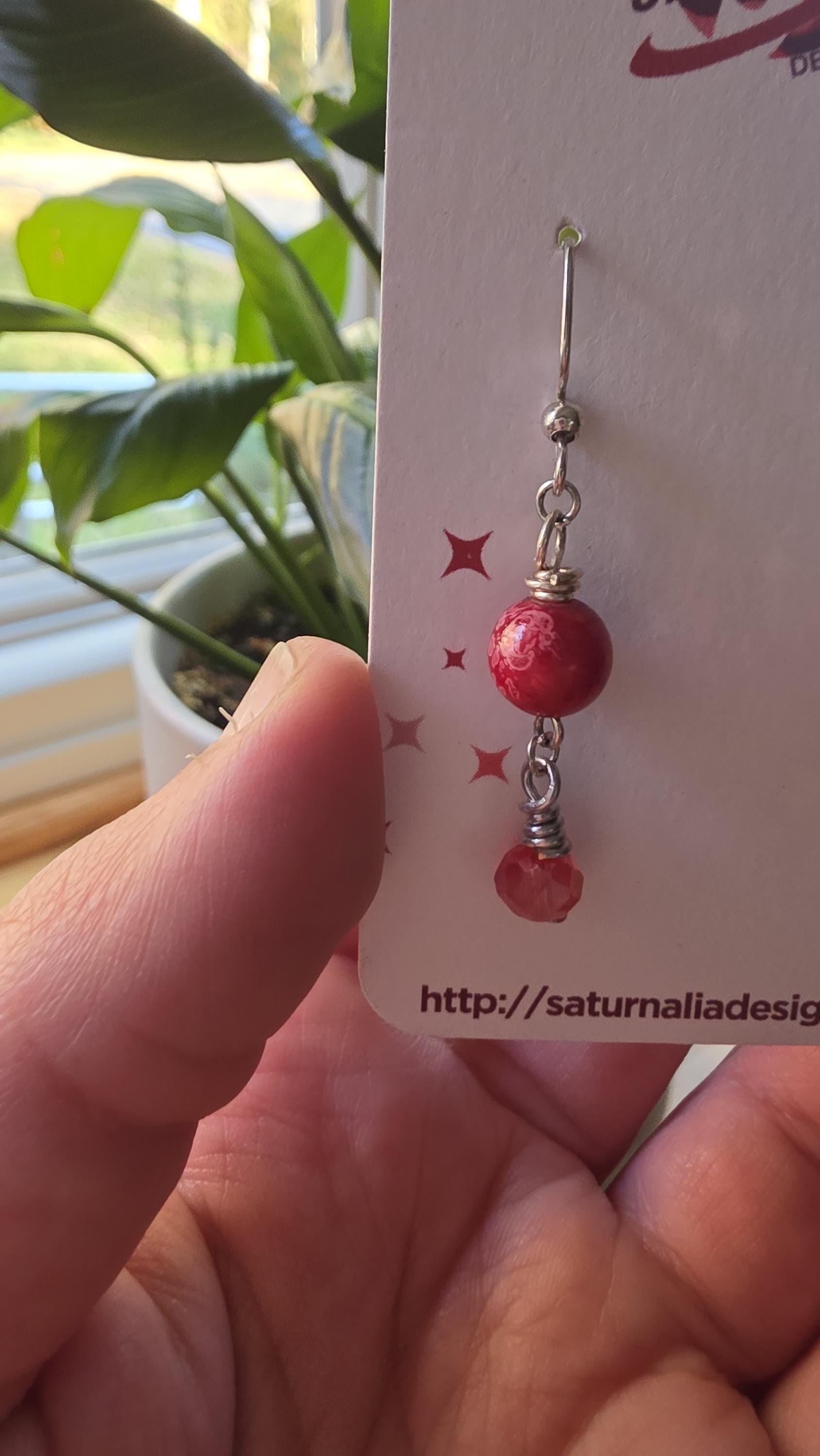 Red Beaded Earrings, Handmade Glass & Crystal Dangle Earrings, Silver Plated Hooks, Elegant Minimalist Jewelry, One of a Kind Gift