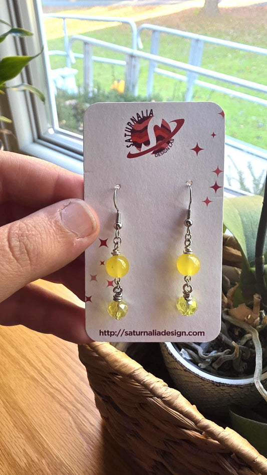 Yellow Beaded Earrings, Handmade One of a Kind Jewelry, Silver Plated Hooks, Boho Minimalist Earrings, Teacher Gift, One Bead Wonder