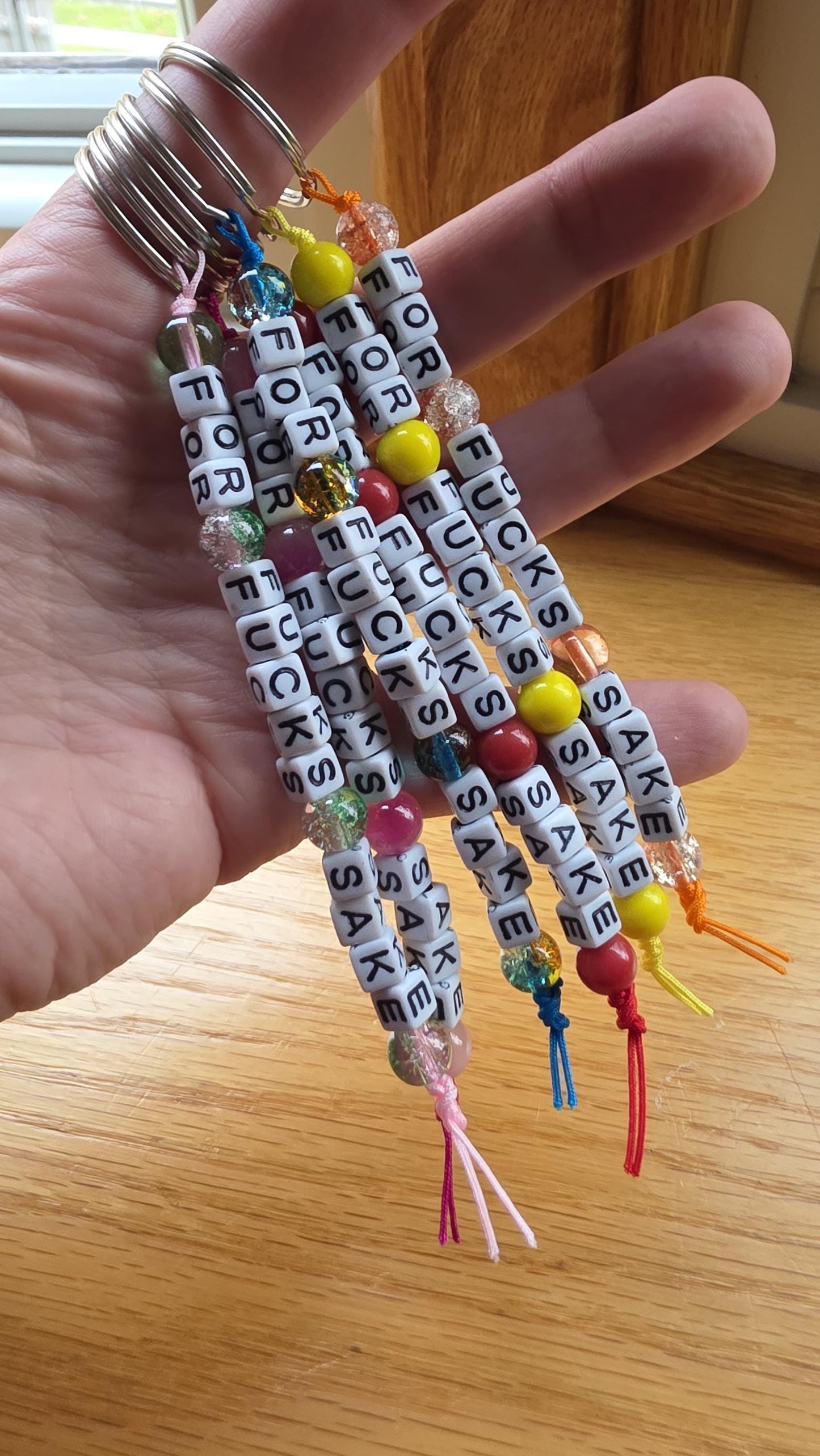 For Fuck’s Sake Keychain – Funny Beaded Keychain, Snarky Gift, Sarcastic Keychain, Adult Humor Gift, Handmade Gag Gift for Friend