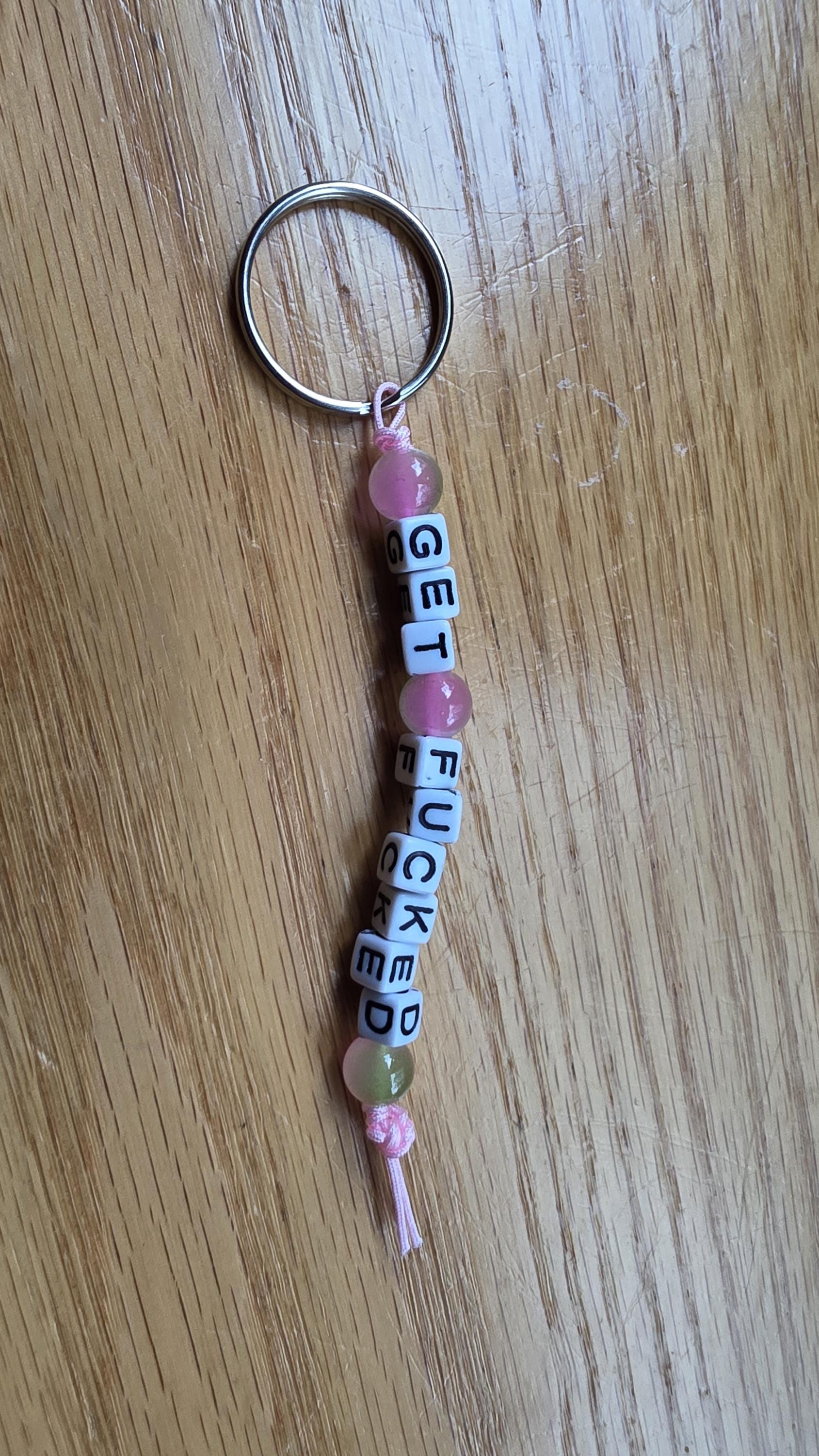 Get Fucked Keychain – Funny Beaded Keychain, Snarky Gift, Handmade Adult Humor Gift, Sarcastic Keychain, Rude Keychain, Gag Gift for Friends