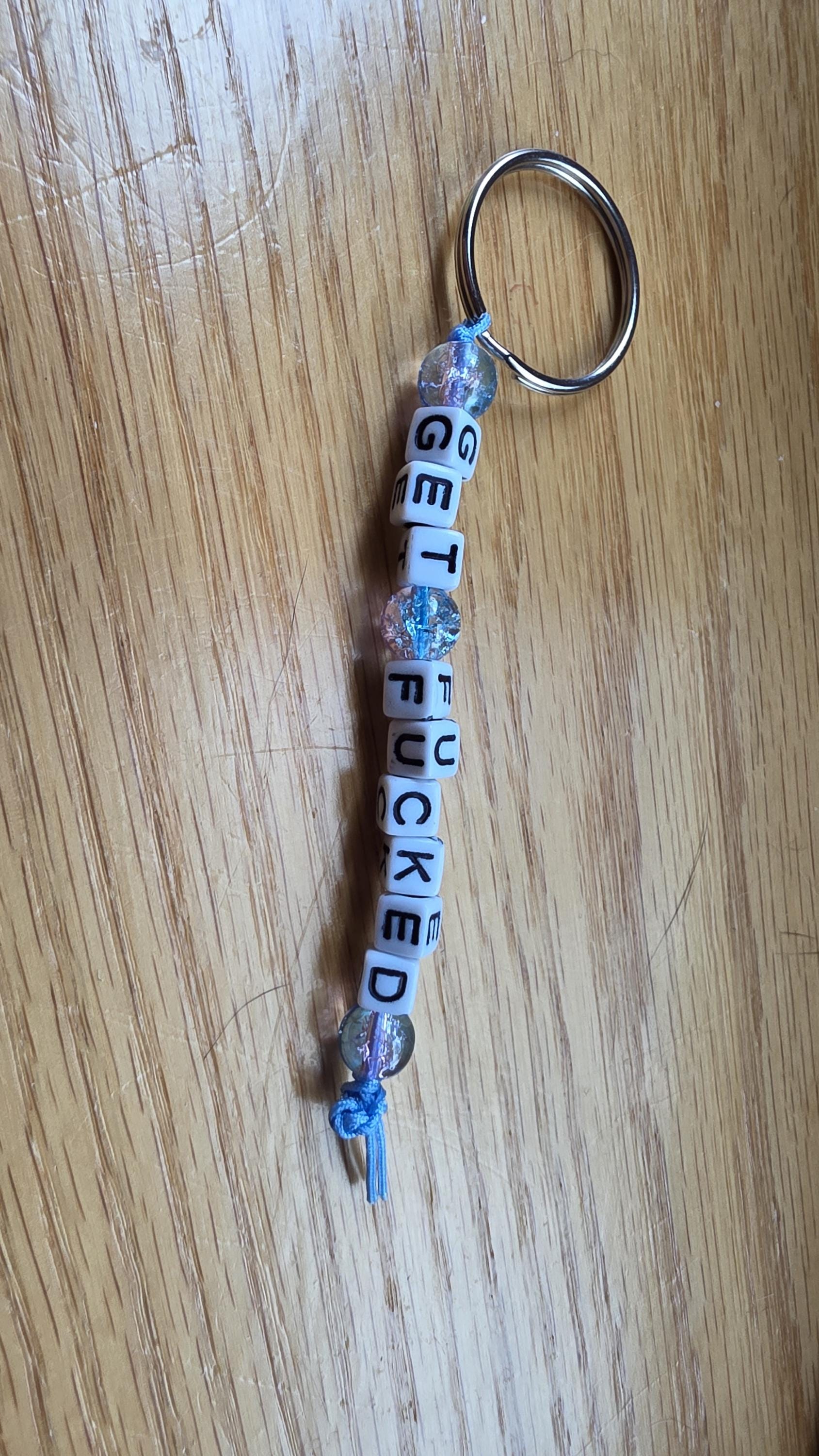 Get Fucked Keychain – Funny Beaded Keychain, Snarky Gift, Handmade Adult Humor Gift, Sarcastic Keychain, Rude Keychain, Gag Gift for Friends