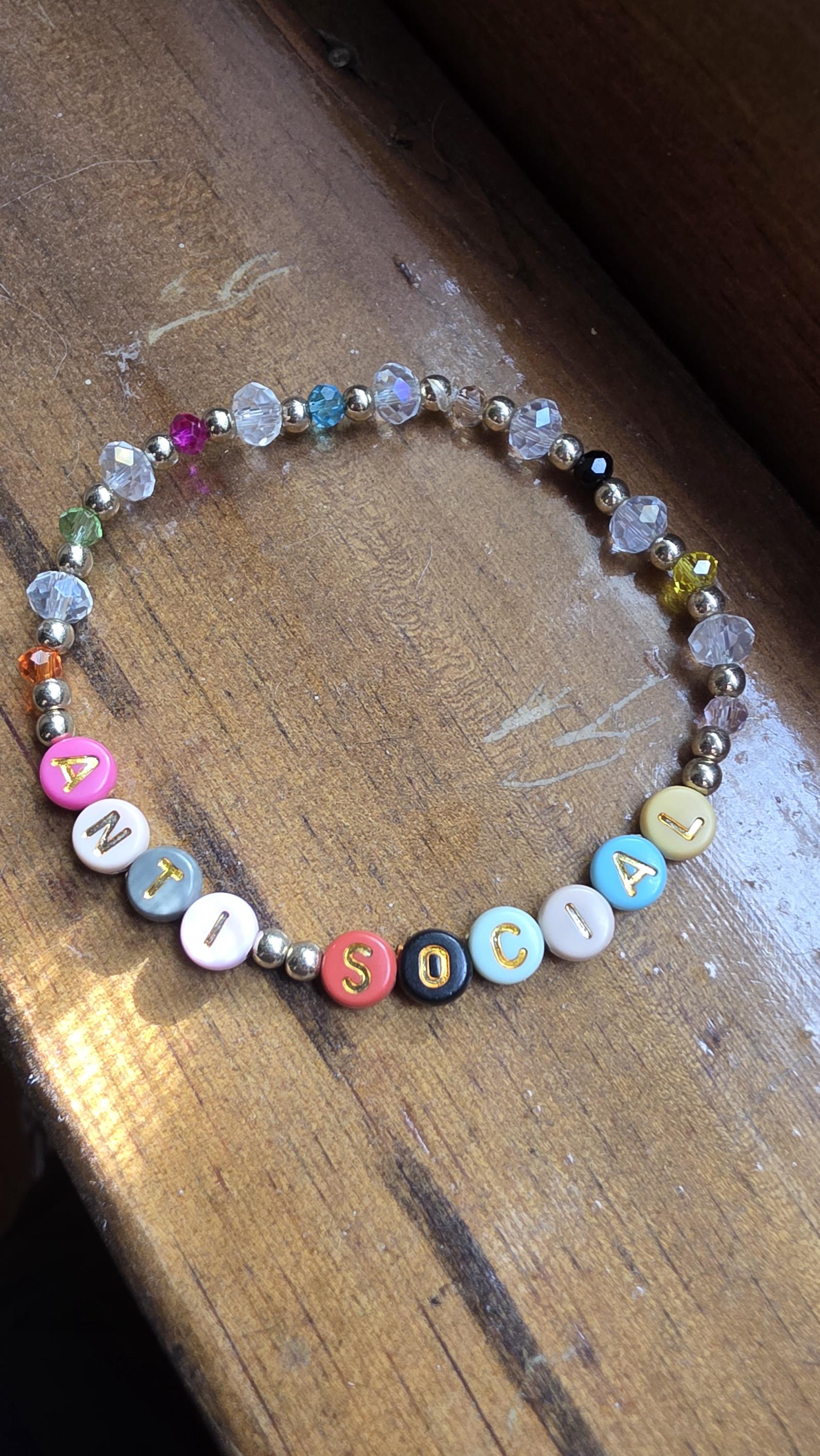 ANTI SOCIAL Friendship Bracelet | Snarky Gifts for Friends | Ironic Friendship Bracelet | Colorful Snarky Gift