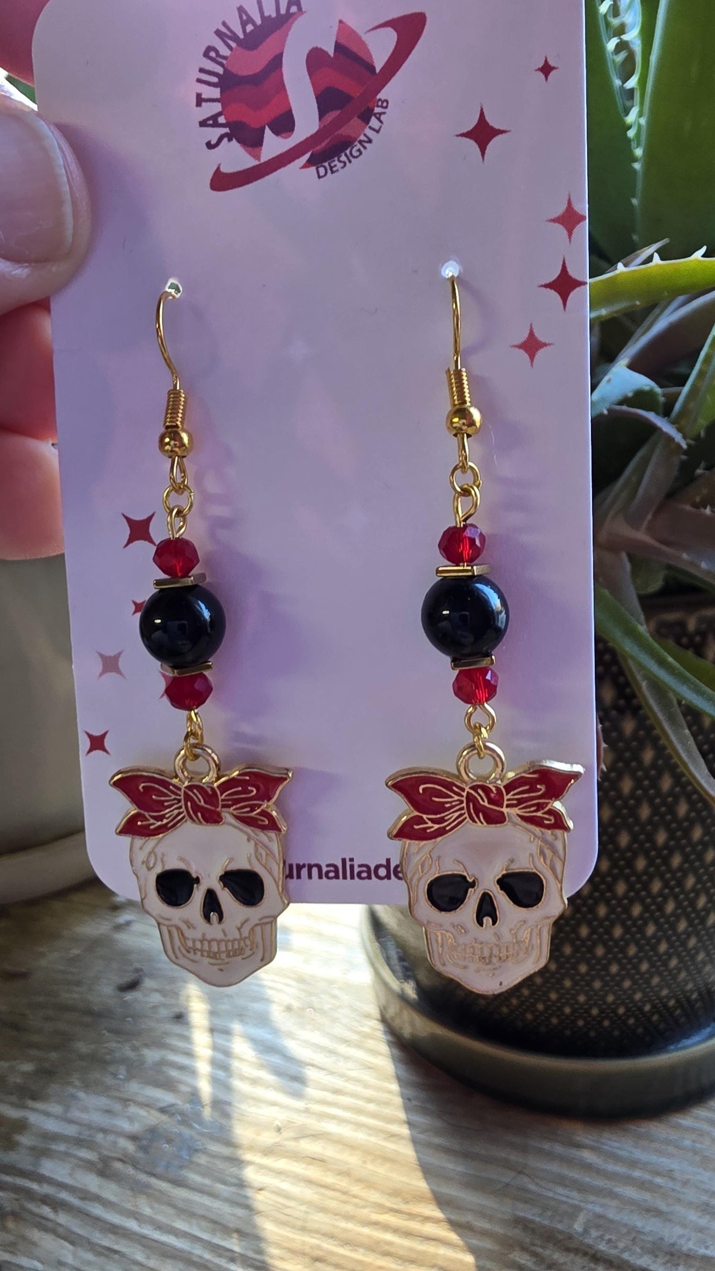 Skull Earrings with Floral Accents – Goth Botanical Witch Earrings, Hypoallergenic Statement Jewelry, Gift for Alternative Fashion Fans