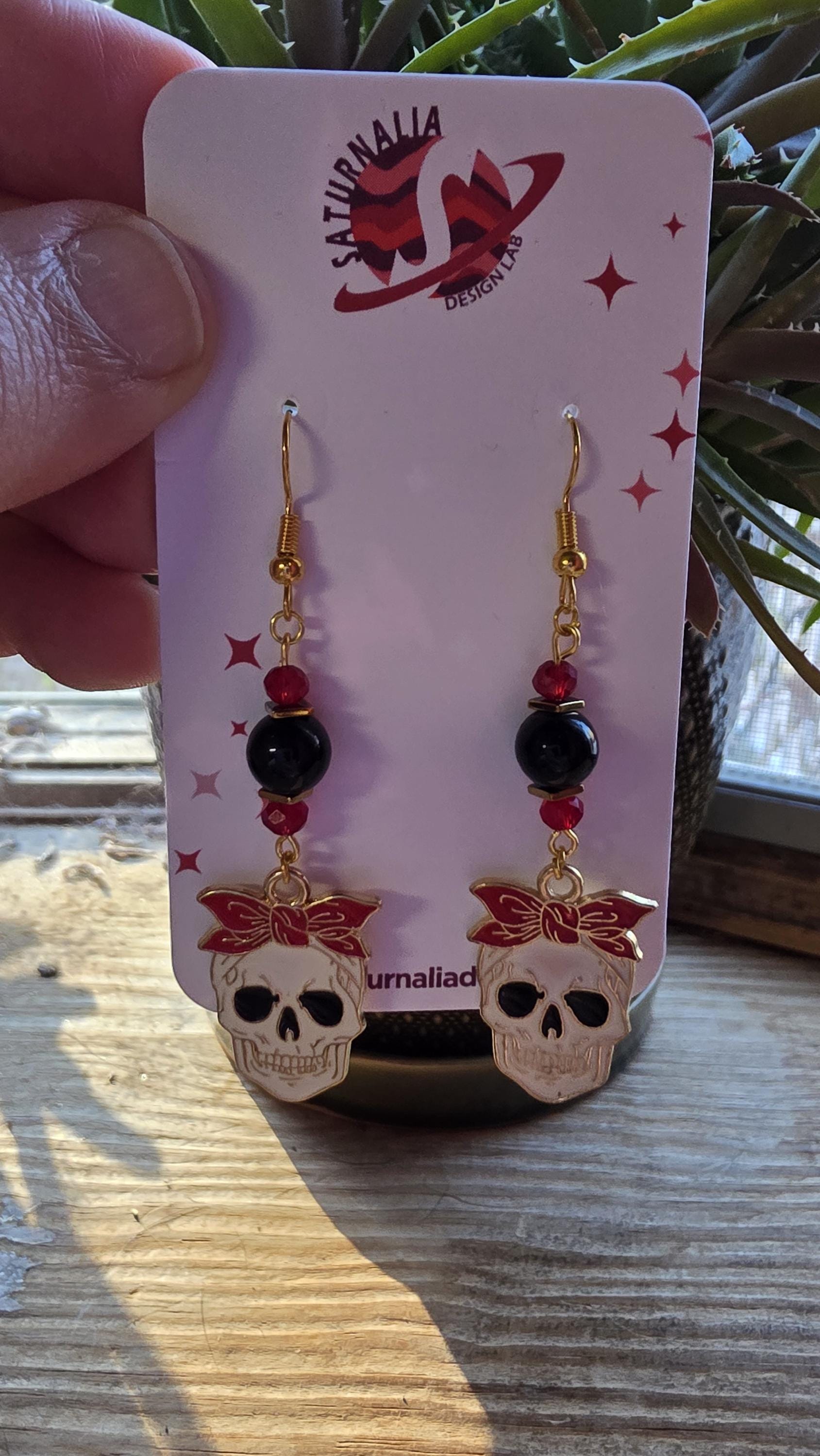 Skull Earrings with Floral Accents – Goth Botanical Witch Earrings, Hypoallergenic Statement Jewelry, Gift for Alternative Fashion Fans