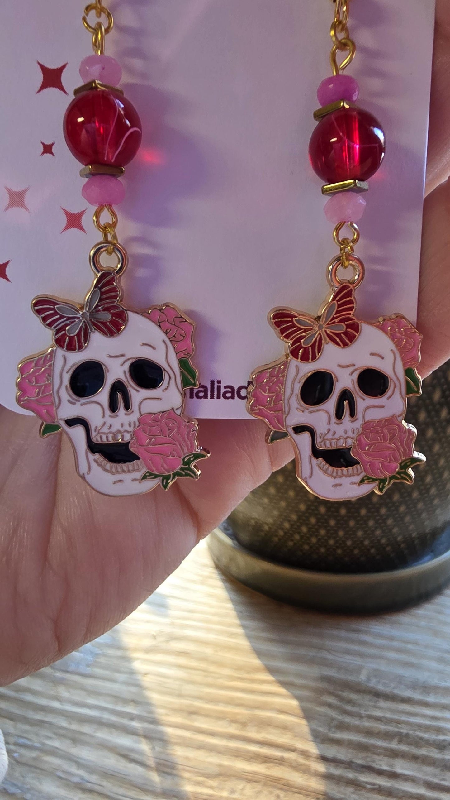 Skull Earrings with Floral Accents – Goth Botanical Witch Earrings, Hypoallergenic Statement Jewelry, Gift for Alternative Fashion Fans