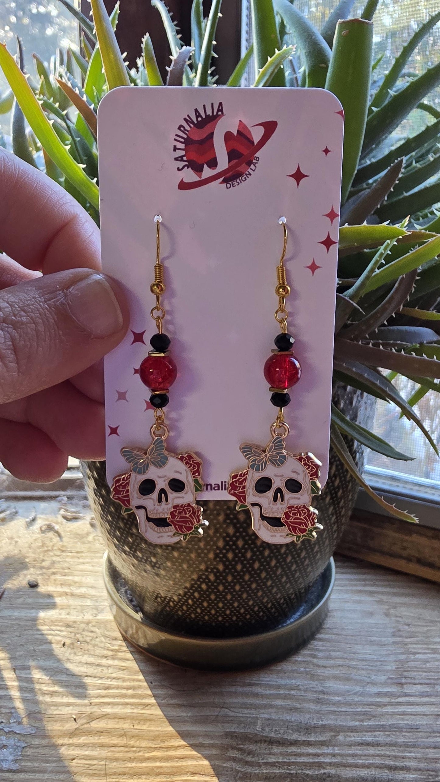 Skull Earrings with Floral Accents – Goth Botanical Witch Earrings, Hypoallergenic Statement Jewelry, Gift for Alternative Fashion Fans