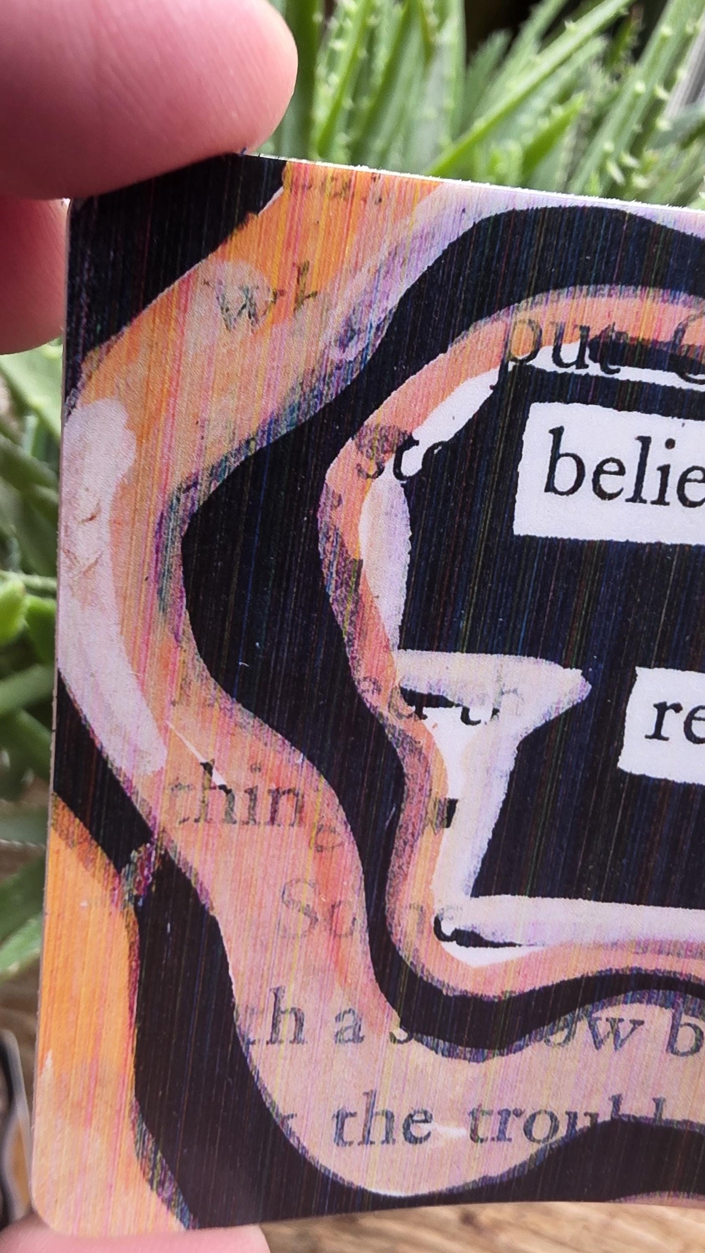 Blackout Poetry Sticker – “Believing in Reason” | 3" Square Vinyl Sticker | Brown Abstract Art | Waterproof Bookish Decal for Laptop