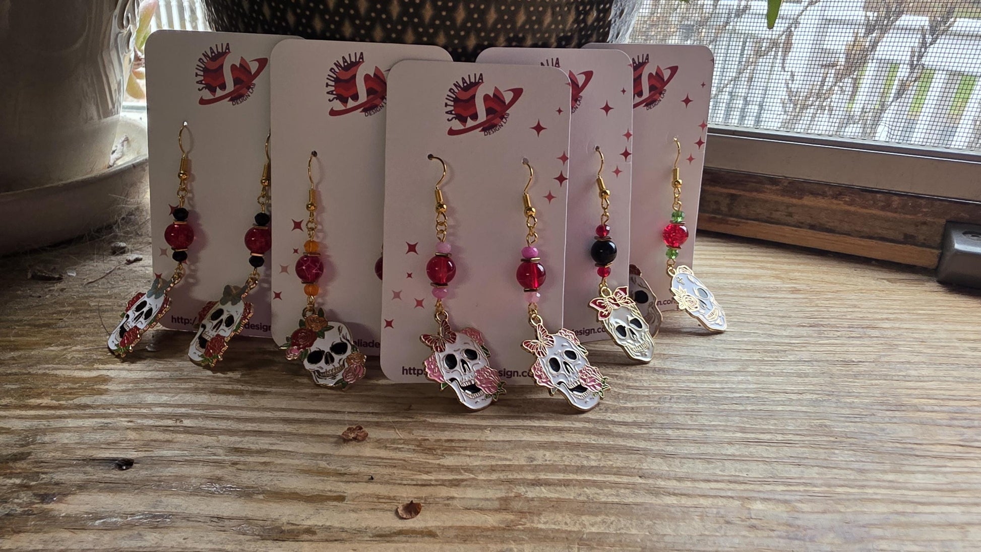 Skull Earrings with Floral Accents – Goth Botanical Witch Earrings, Hypoallergenic Statement Jewelry, Gift for Alternative Fashion Fans