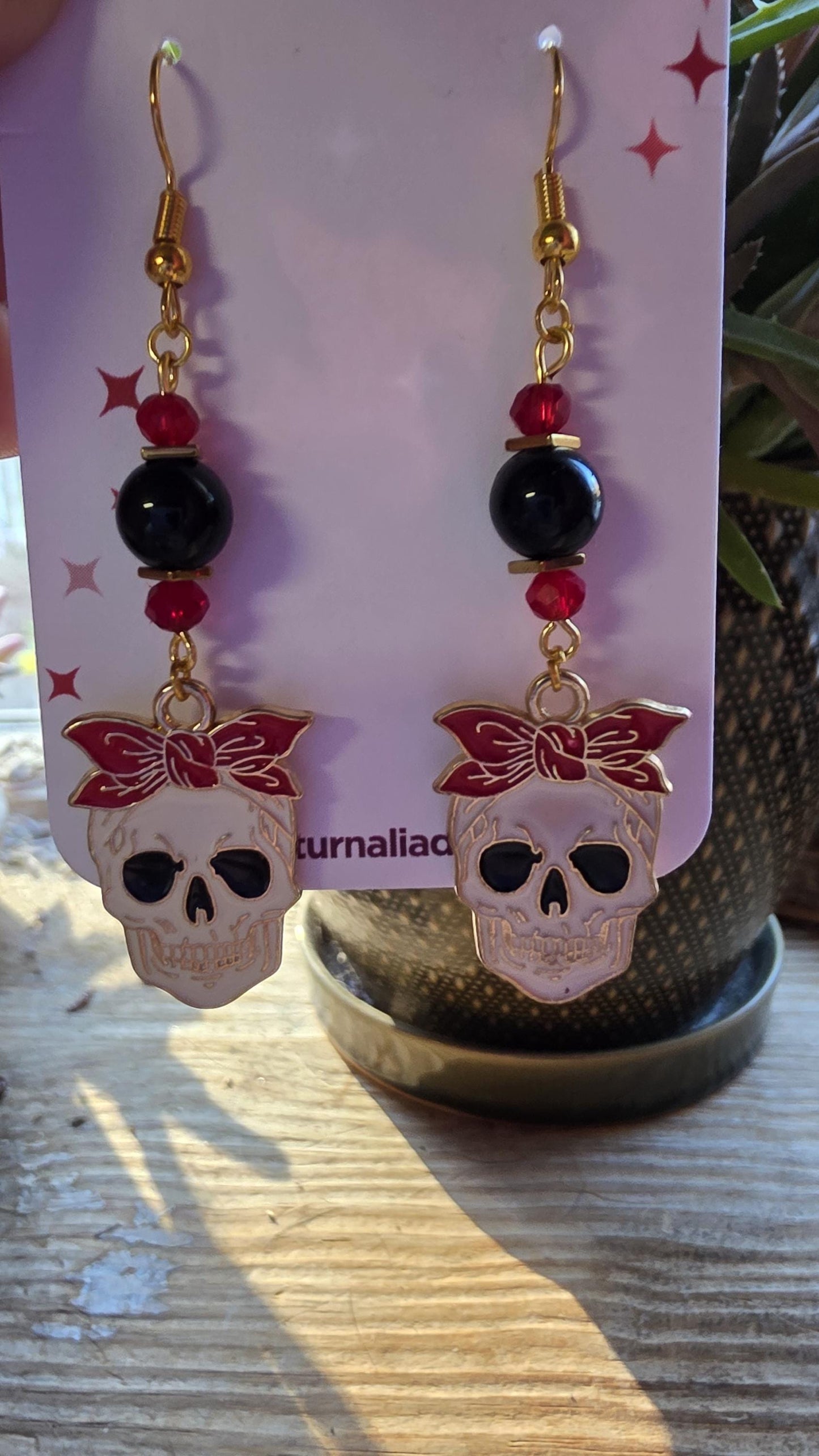 Skull Earrings with Floral Accents – Goth Botanical Witch Earrings, Hypoallergenic Statement Jewelry, Gift for Alternative Fashion Fans