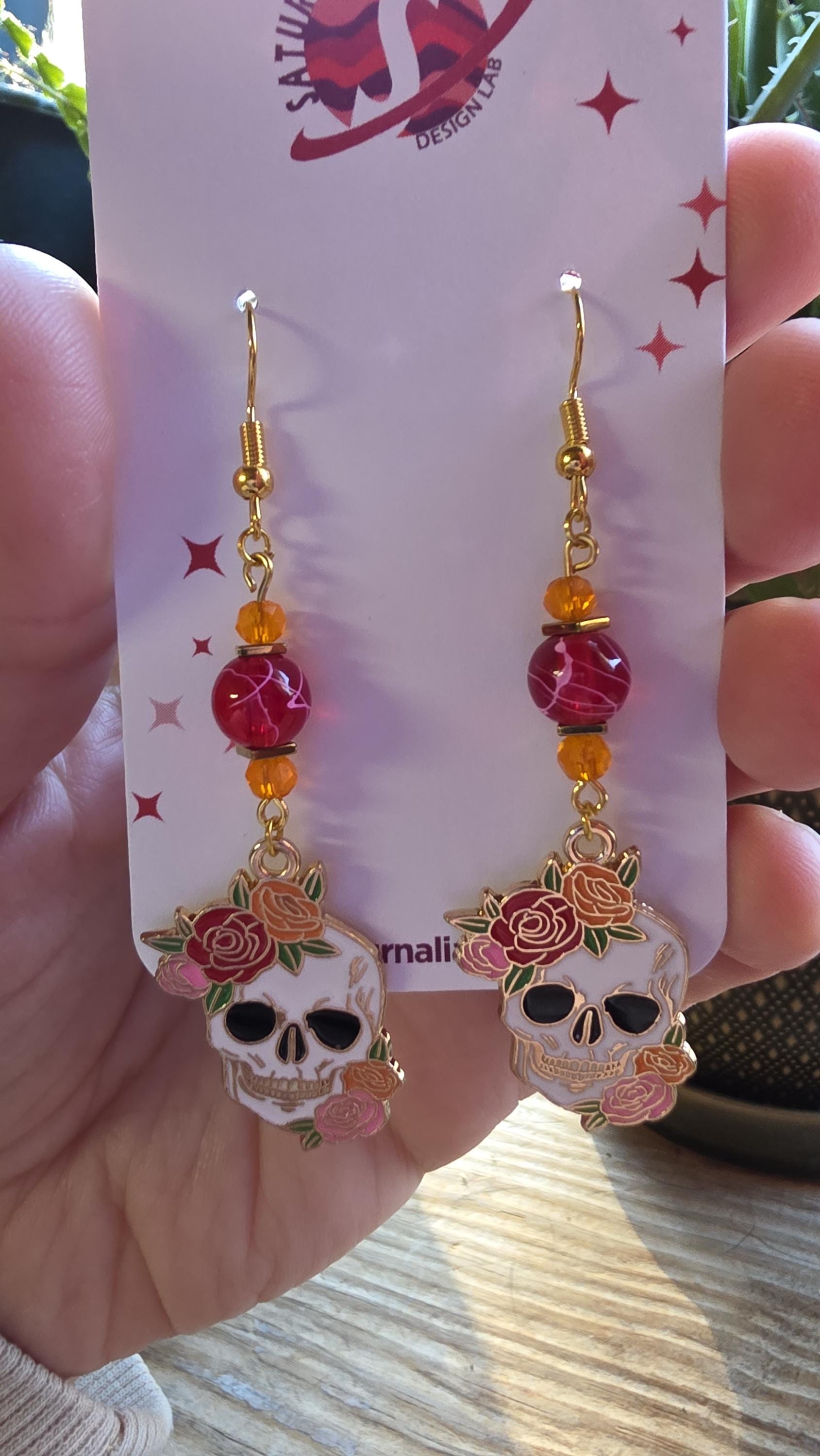 Skull Earrings with Floral Accents – Goth Botanical Witch Earrings, Hypoallergenic Statement Jewelry, Gift for Alternative Fashion Fans