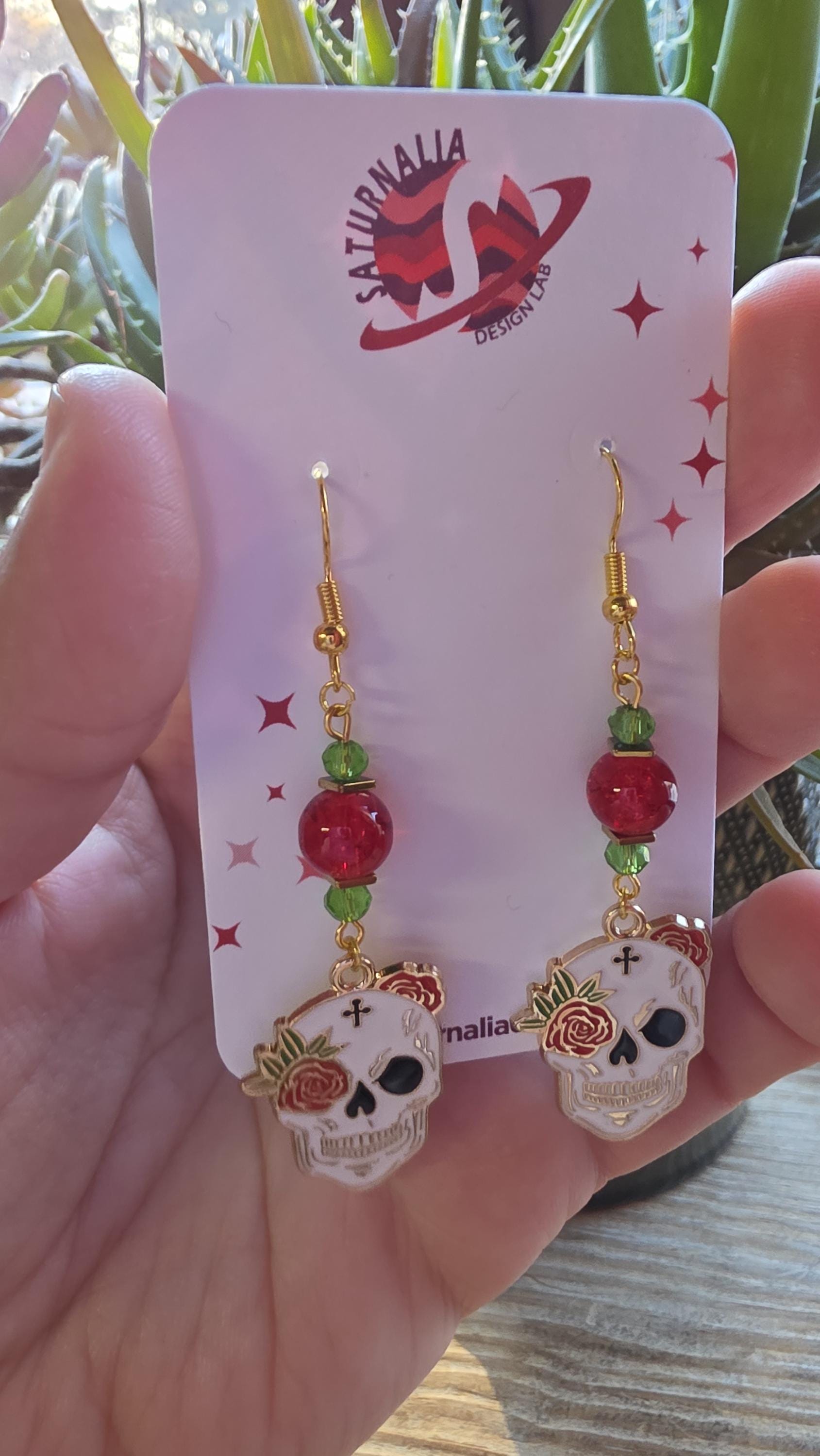 Skull Earrings with Floral Accents – Goth Botanical Witch Earrings, Hypoallergenic Statement Jewelry, Gift for Alternative Fashion Fans