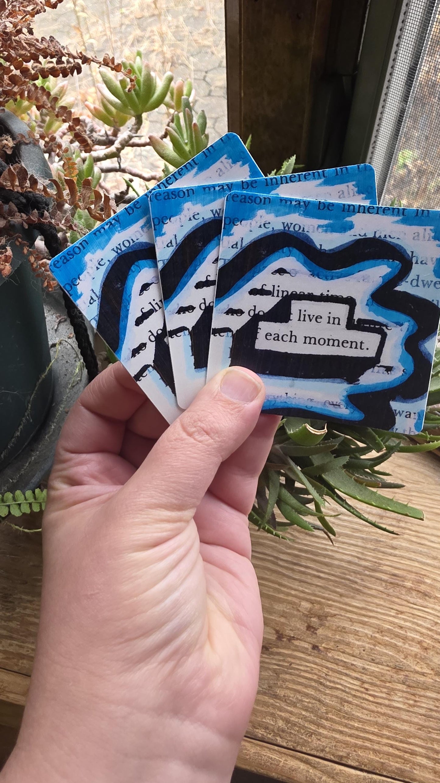 Blackout Poetry Sticker – “Live In Each Moment” | Waterproof Vinyl Sticker | Blue Abstract Art | Bookish Decal for Laptop, Car, Water Bottle