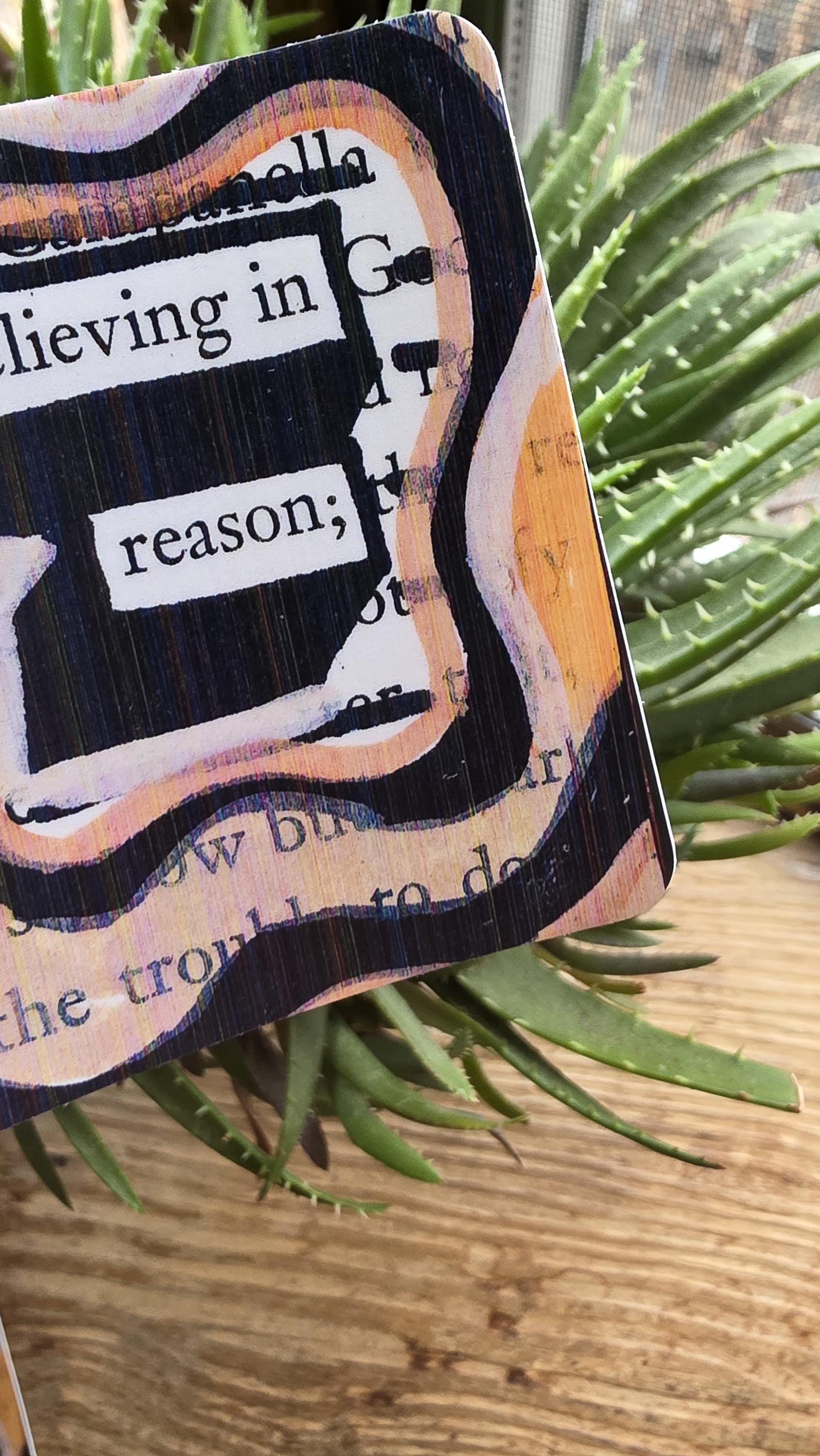 Blackout Poetry Sticker – “Believing in Reason” | 3" Square Vinyl Sticker | Brown Abstract Art | Waterproof Bookish Decal for Laptop