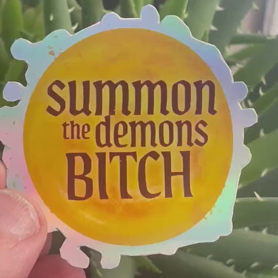 SUMMON THE DEMONS sticker, holographic and matte options, 3 inch vinyl sticker,  hand drawn sticker, gifts for witches, gifts for her,