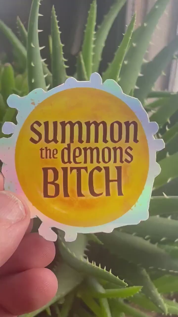 SUMMON THE DEMONS sticker, holographic and matte options, 3 inch vinyl sticker,  hand drawn sticker, gifts for witches, gifts for her,