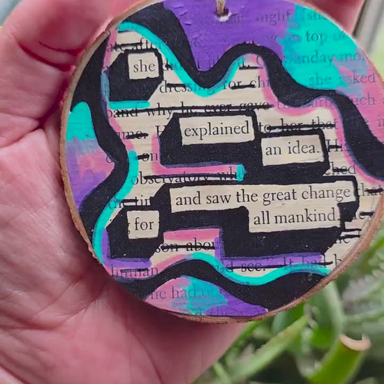 Blackout Poetry Ornament – “She Explained an Idea” | Upcycled Book Ornament | Feminist Gift | Literary Christmas Decor | Handmade