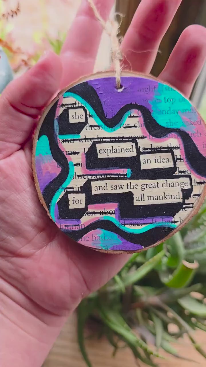 Blackout Poetry Ornament – “She Explained an Idea” | Upcycled Book Ornament | Feminist Gift | Literary Christmas Decor | Handmade
