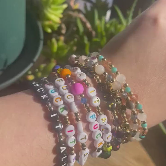 Fuck It All Bracelet – Neutral Stone Beaded Bracelet with Gold Accents, Snarky Gag Gift for Friends & Coworkers, Funny Adult Humor Jewelry