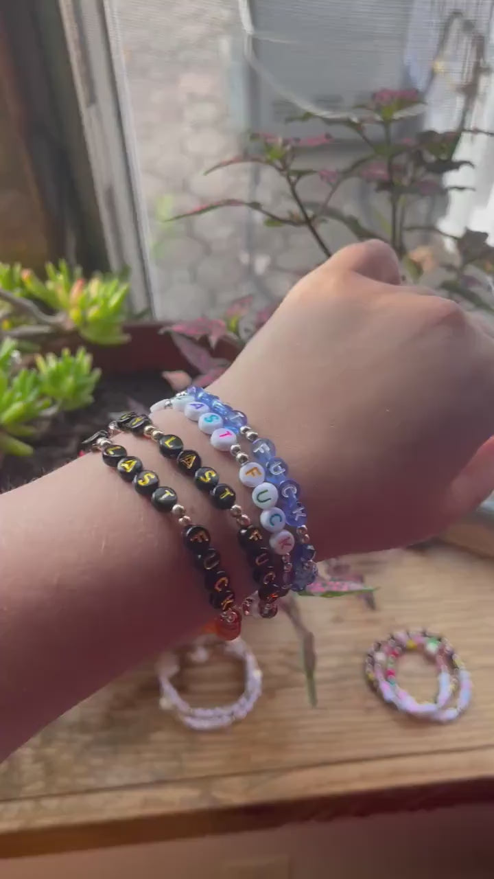 MY LAST FUCK Bracelet | Sarcastic Friendship Bracelet | Orange Bracelet with Vintage Lucite Beads | Sarcastic Gifts for Bestie