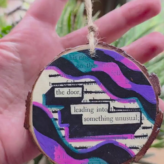 The Door Leading to Something Unusual | Literary Art Ornament | Paranormal Gift | Blackout Poetry Ornament | Book Page Décor