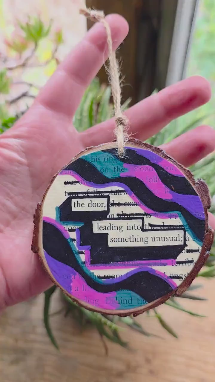 The Door Leading to Something Unusual | Literary Art Ornament | Paranormal Gift | Blackout Poetry Ornament | Book Page Décor
